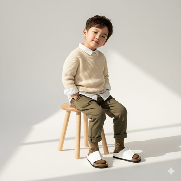 Dép Birken trẻ em style Vây cá mập trắng